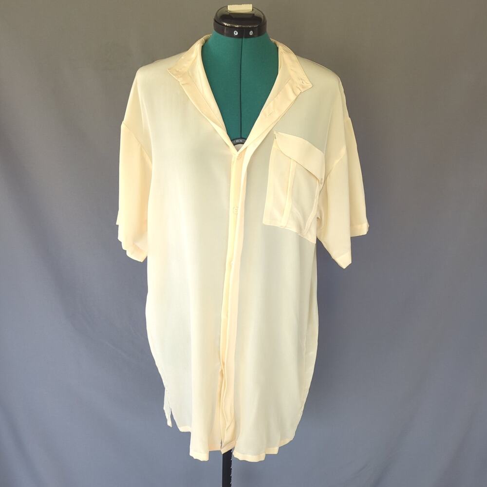 Vintage Cote de France 100% Silk Oversized Cream Button Up Top